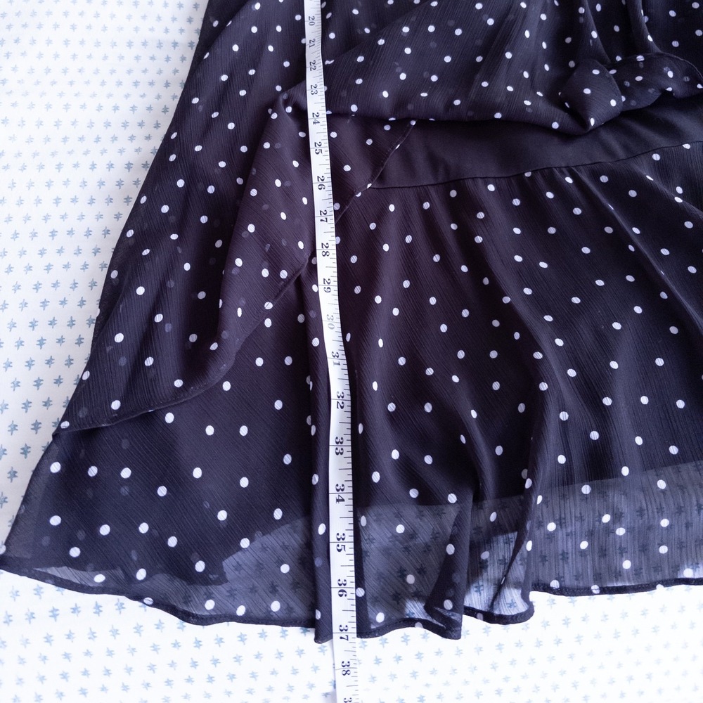 Tahari Dress Women 4 Black Polka Dot Chiffon Faux Wrap Ruffle Sleeveless V-Neck - Picture 9 of 9
